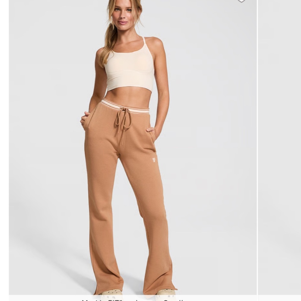 Victoria’s Secret Pink IVY Fleece Split-Hem Flare Sweatpants- Toffee- Size Small